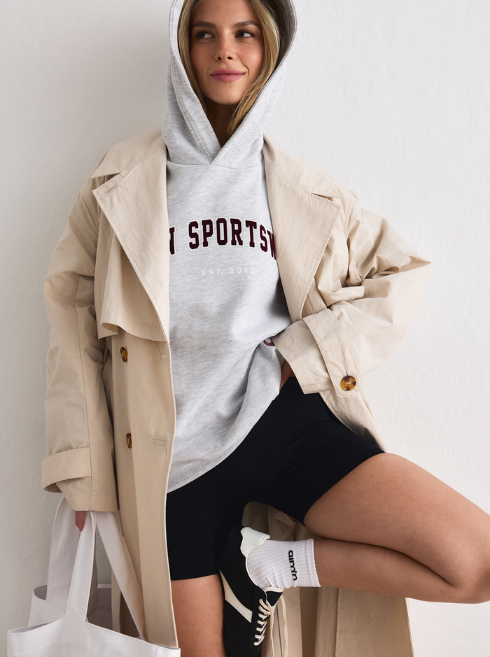 Varsity Boxy Hood in Light Grey Melange