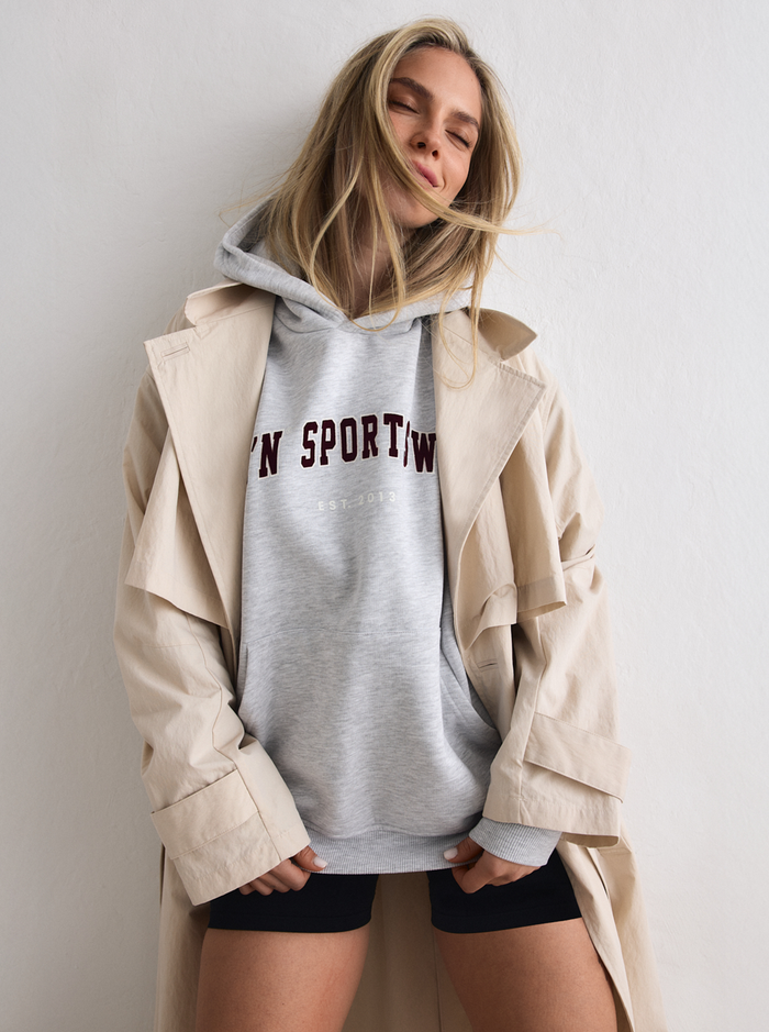 Varsity Boxy Hood in Light Grey Melange
