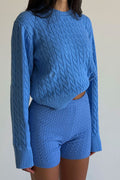 Varsity Cable Knit Sweater - Blue Moon