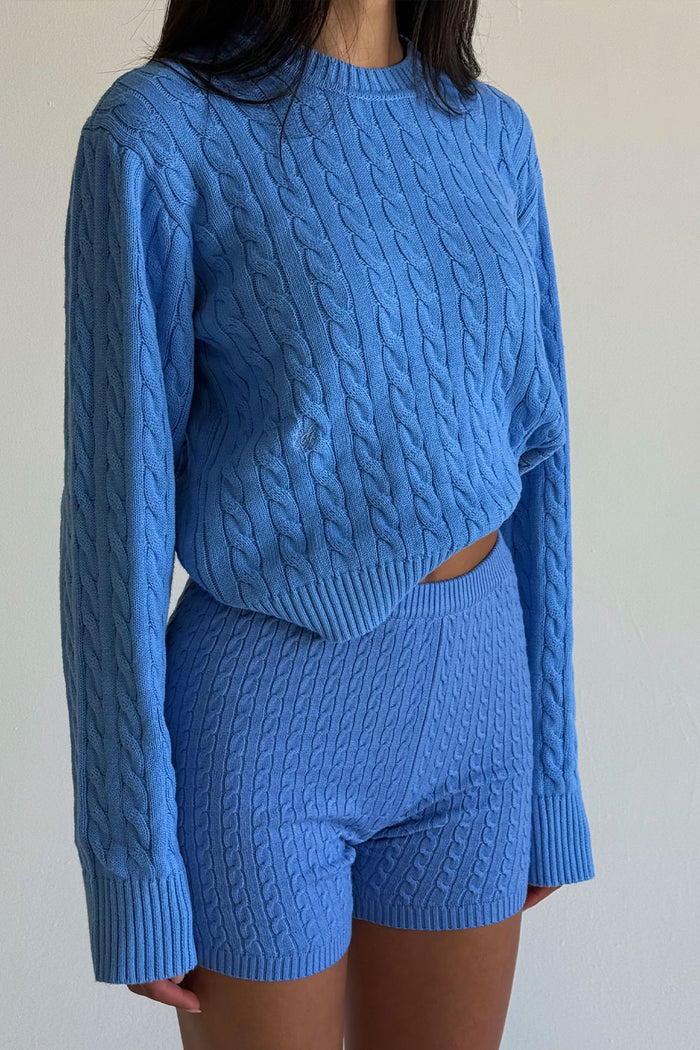 Varsity Cable Knit Sweater - Blue Moon
