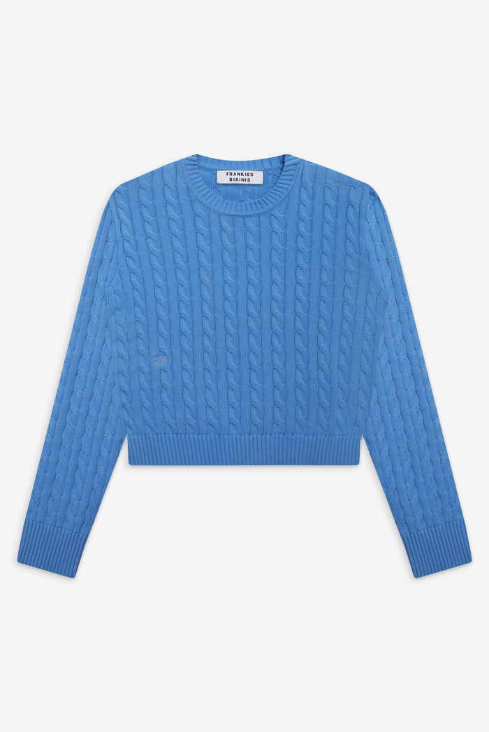 Varsity cable knit pullover sweater Blue moon