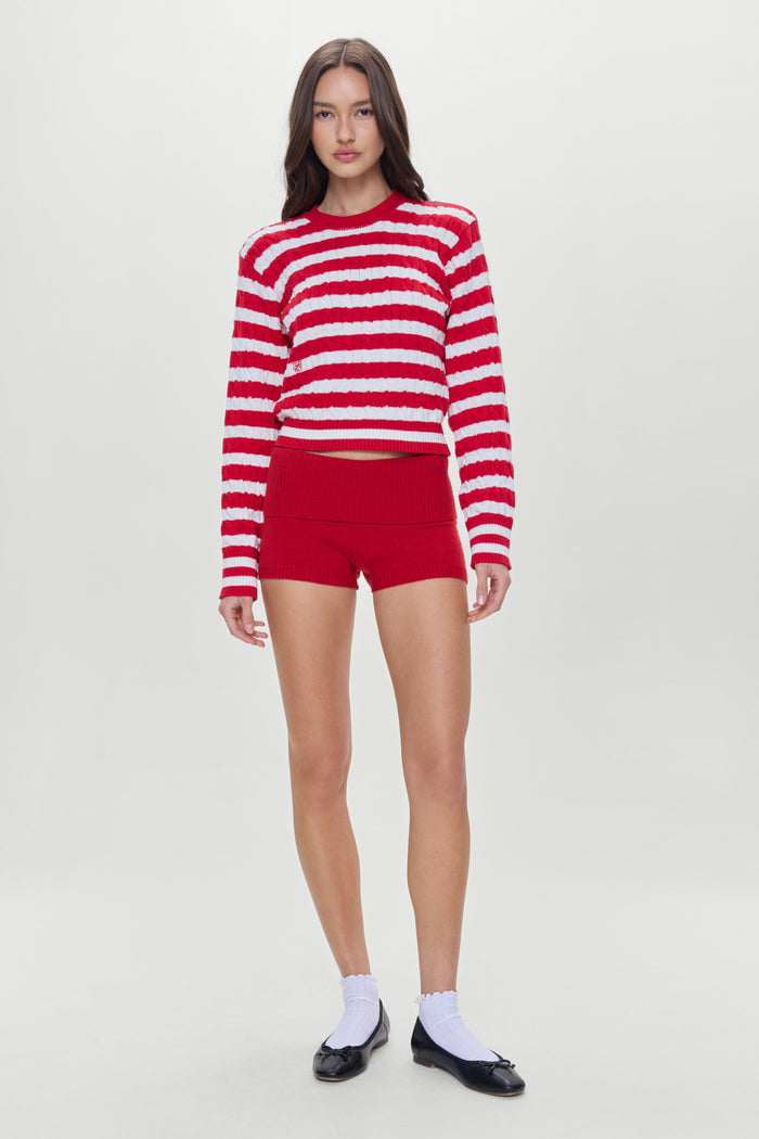 Varsity Cable Knit Sweater Heartstrings Stripe