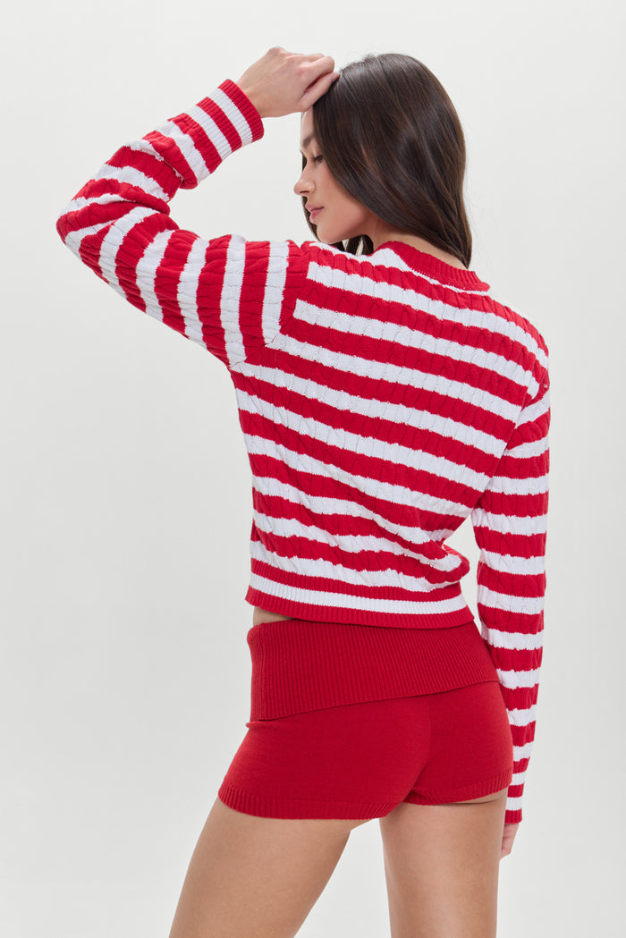 Varsity Cable Knit Sweater Heartstrings Stripe