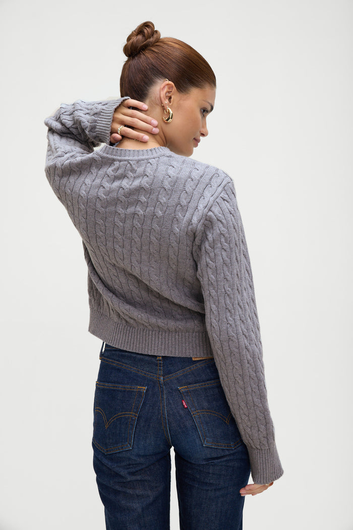 Varsity Cable Knit Sweater Rain Cloud