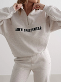 Varsity Sweat Half Zip in Beige Melange