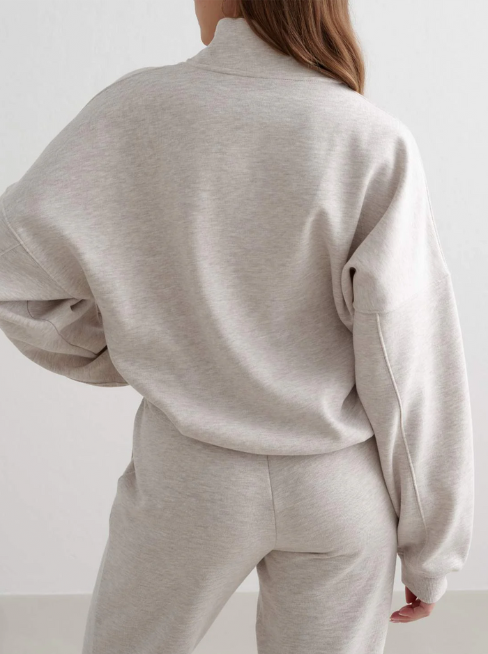Varsity Sweat Half Zip in Beige Melange