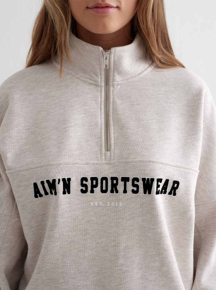 Varsity Sweat Half Zip in Beige Melange