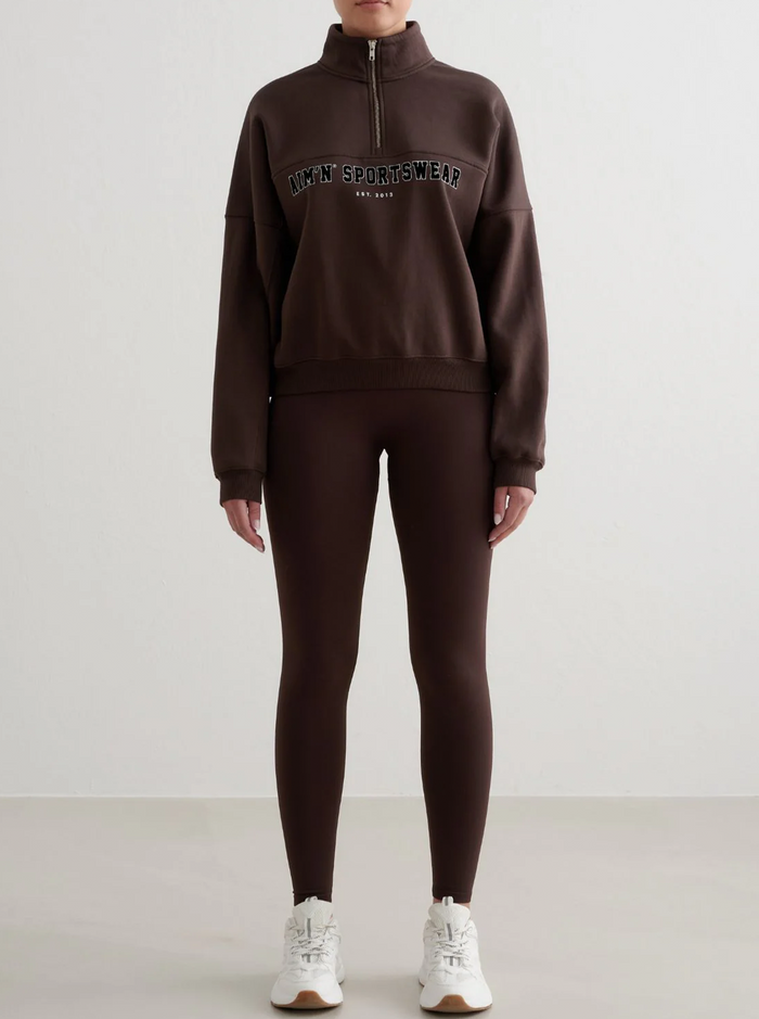 Varsity Sweat Half Zip in Chocolate