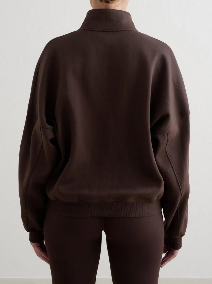 Varsity Sweat Half Zip in Chocolate