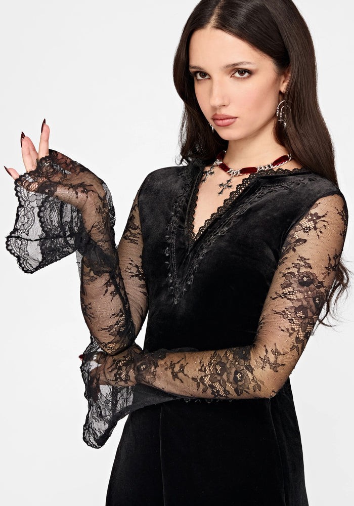 Velis Embroidered Long Sleeve Velour Bodysuit