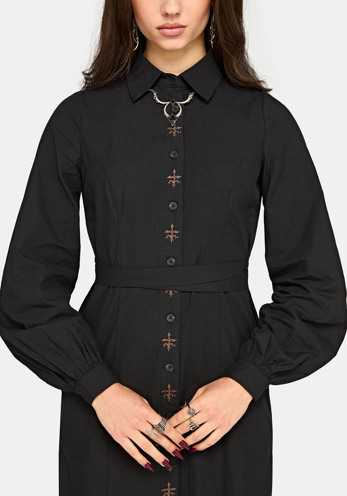 Velis Embroidered Placket Midaxi Dress