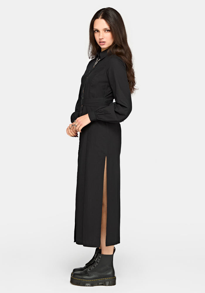Velis Embroidered Placket Midaxi Dress