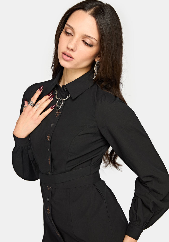 Velis Embroidered Placket Midaxi Dress