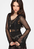 Vina Mesh Long Sleeve Hook & Eye Top