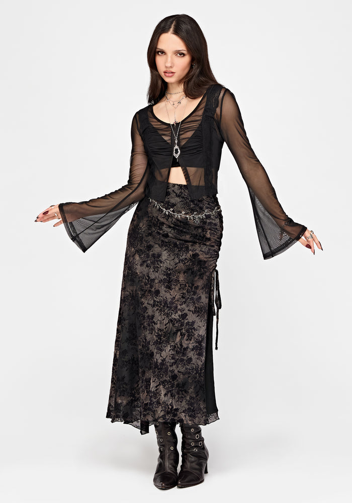 Vina Mesh Long Sleeve Hook & Eye Top