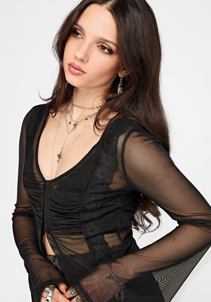 Vina Mesh Long Sleeve Hook & Eye Top
