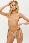 Willow Ruched Earth Bikini Top with Cut Out
