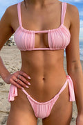 Willow Ruched Love Pink Bikini Top with a Cut Out in the middle
