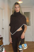 Windswept Cotton Knit Poncho - Chocolate Brown