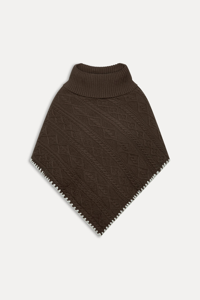 Windswept Cotton Knit Poncho - Chocolate Brown