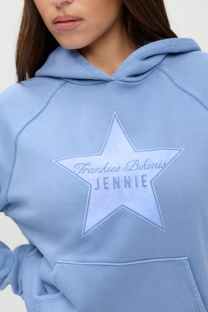 x JENNIE Jane Cropped Terry Hoodie - Jennie Blue