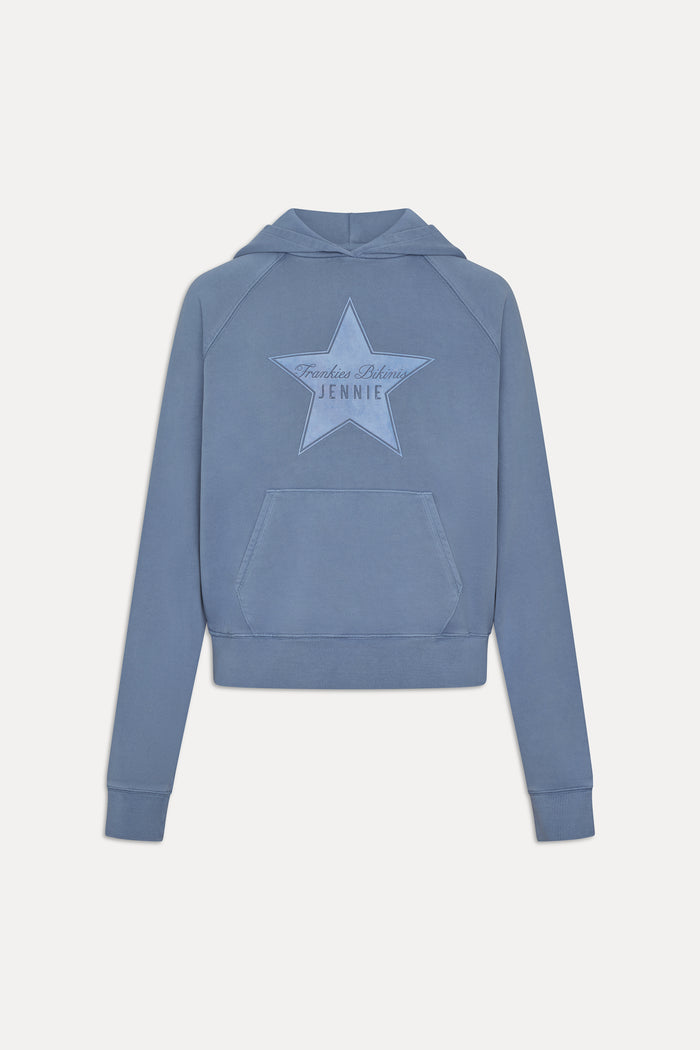 x JENNIE Jane Cropped Terry Hoodie - Jennie Blue