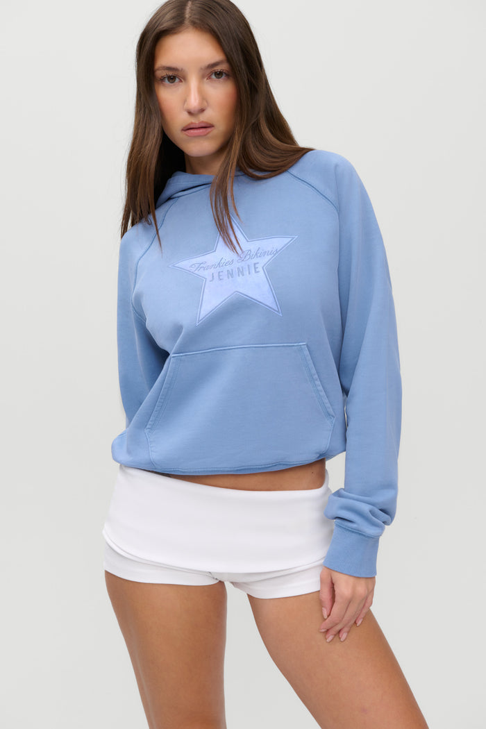 x JENNIE Jane Cropped Terry Hoodie - Jennie Blue
