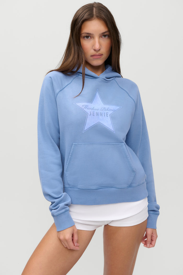 x JENNIE Jane Cropped Terry Hoodie - Jennie Blue