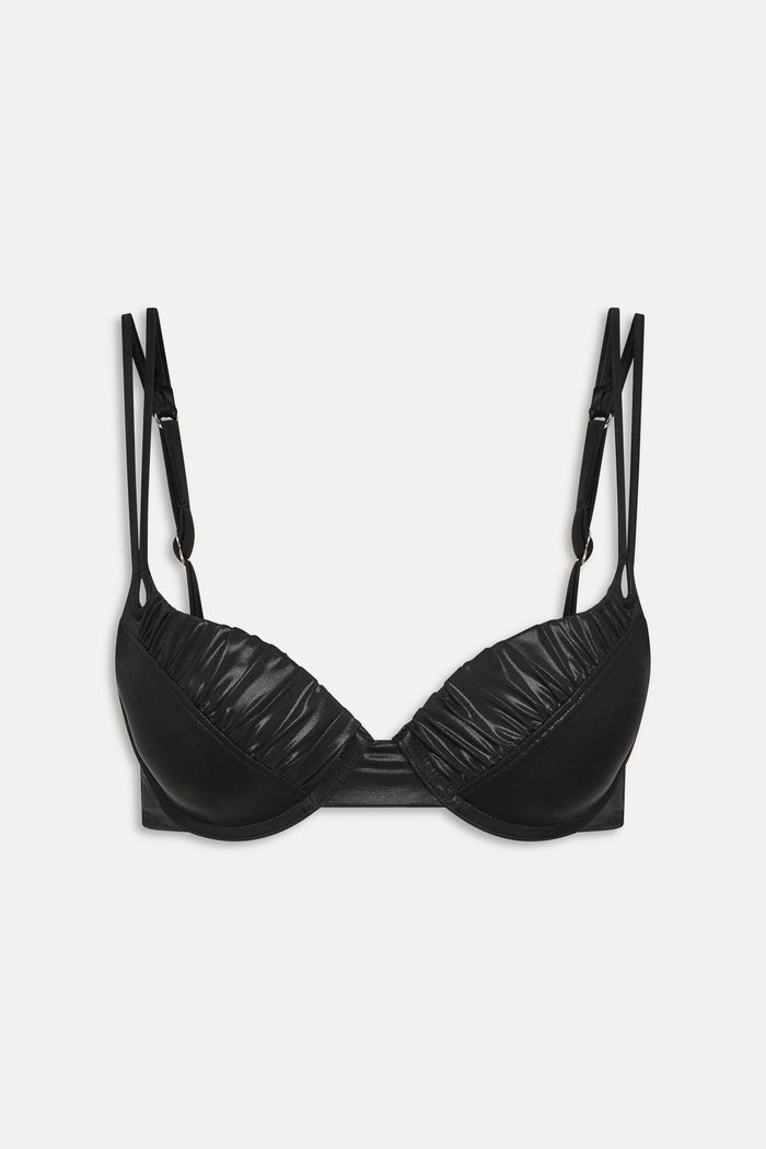 x KHY Cherish Metallic Push Up Bikini Top - Black Chrome