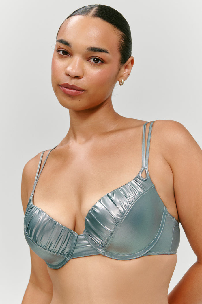 x KHY Cherish Metallic Push Up Bikini Top - Chrome