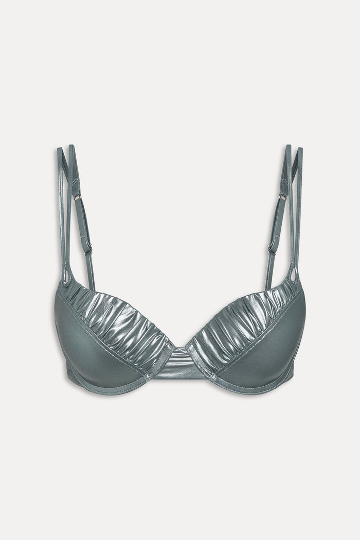 x KHY Cherish Metallic Push Up Bikini Top - Chrome