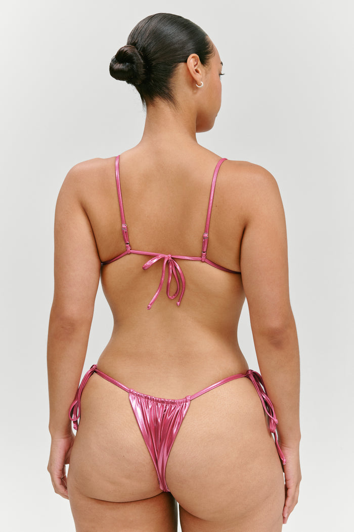x KHY Elena Micro Metallic Bikini Top - Pink Chrome