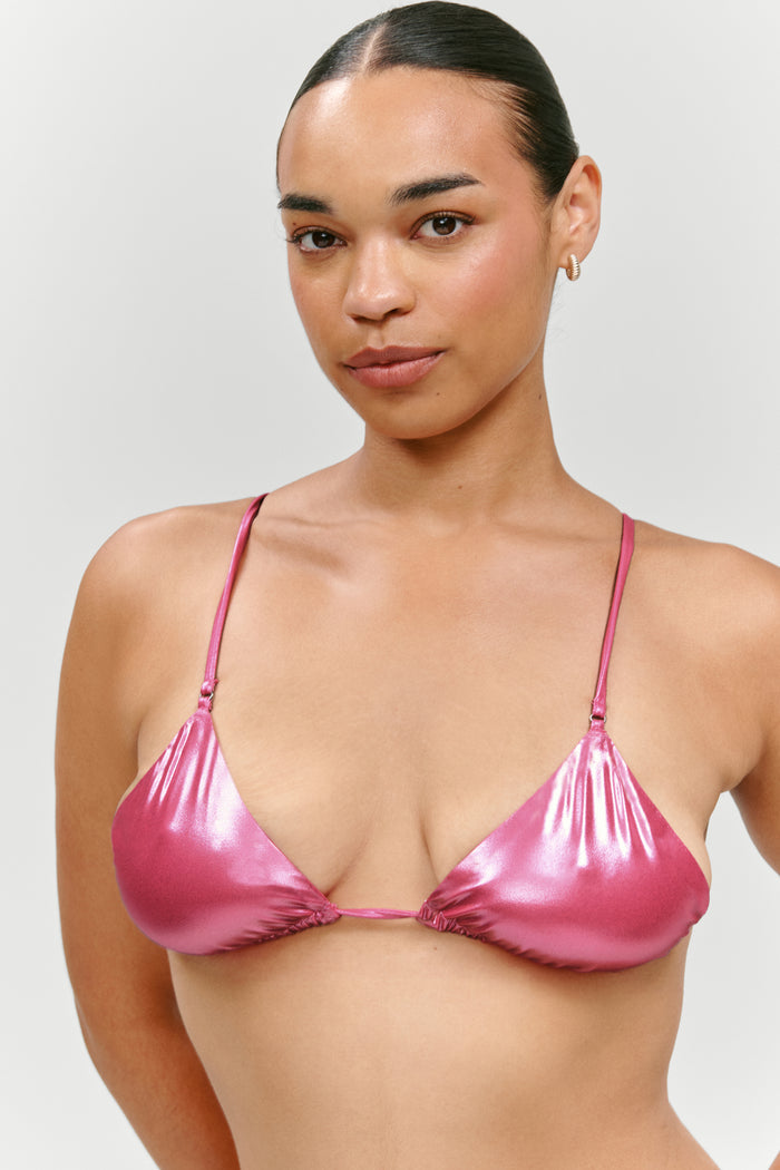 x KHY Elena Micro Metallic Bikini Top - Pink Chrome