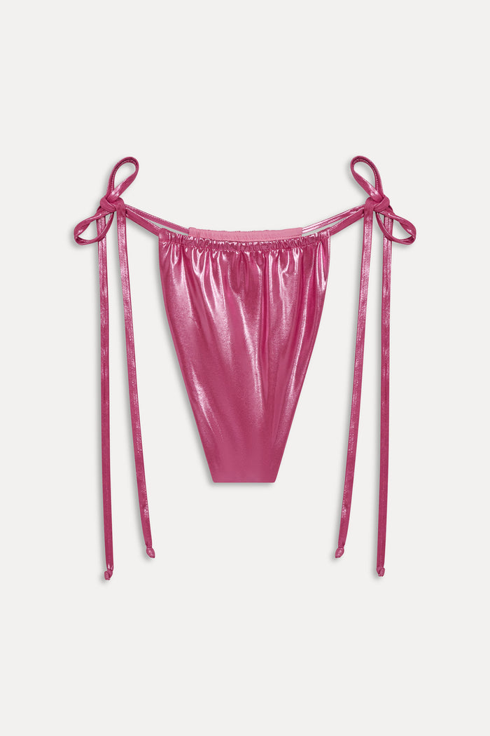 x KHY Tia String Metallic Bikini Bottom - Pink Chrome