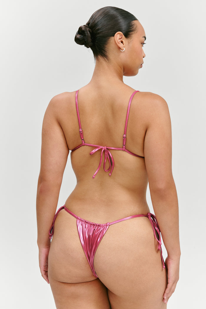 x KHY Tia String Metallic Bikini Bottom - Pink Chrome