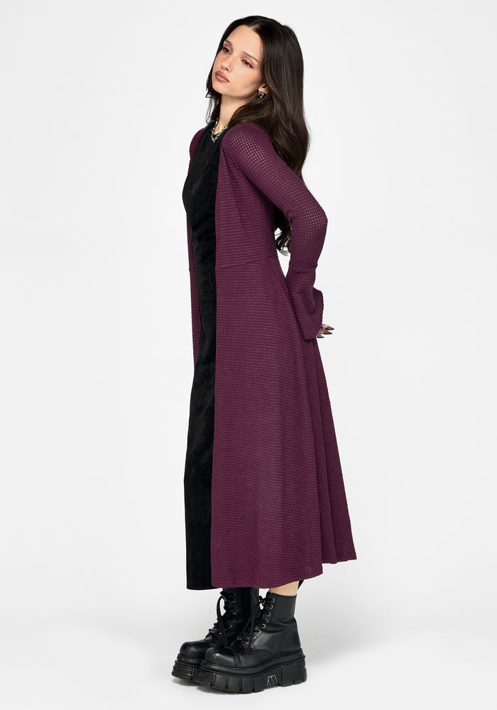 Xana Textured Tie Front Long Cardigan - Purple