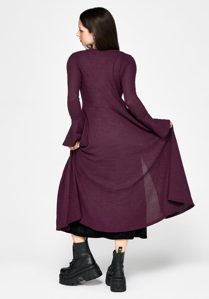 Xana Textured Tie Front Long Cardigan - Purple